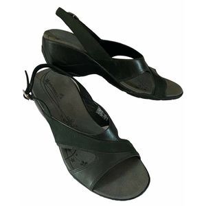 Merrell Primrose Black Womens Leather Wedge Slingback Sandals Vibram Soles Sz 8